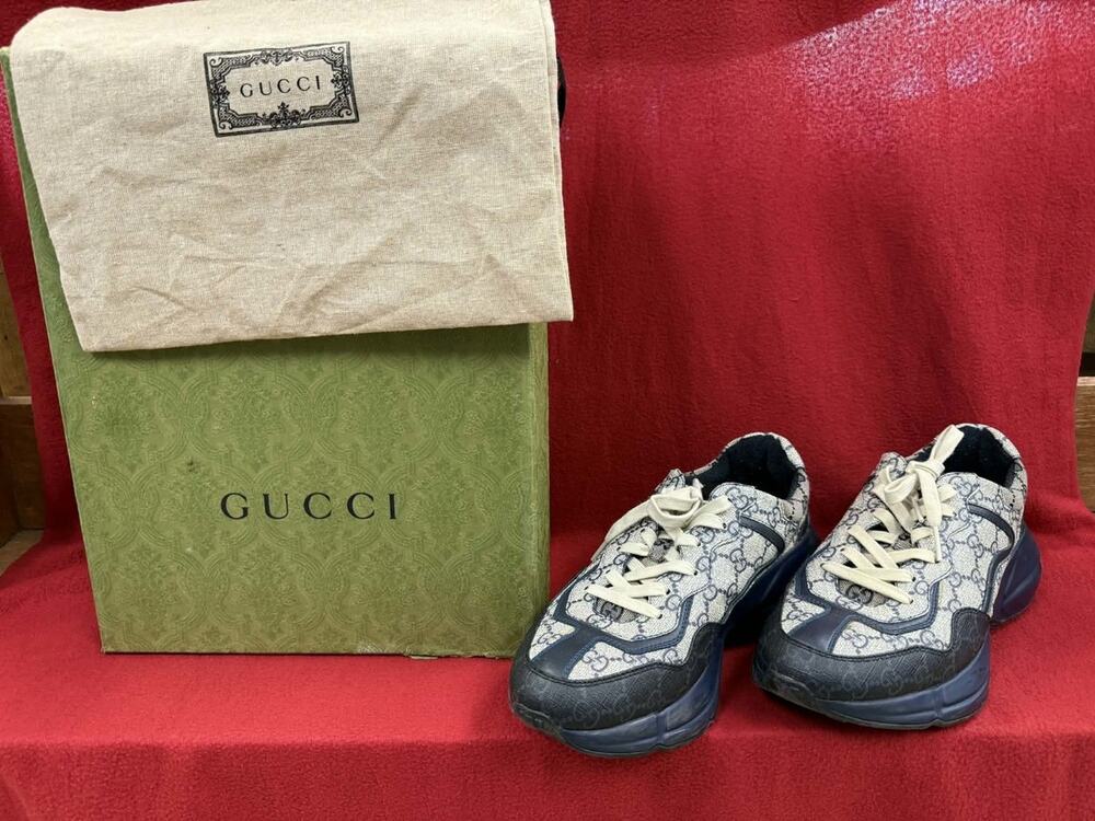 Gucci GG Rhyton Beige Blue Supreme Monogram Sneakers EU 41/ Gucci 7 /US 7.5